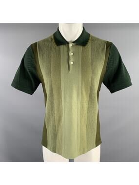 BEAMS Size M Green Olive Mixed Patterns Cotton Spread Collar Polo